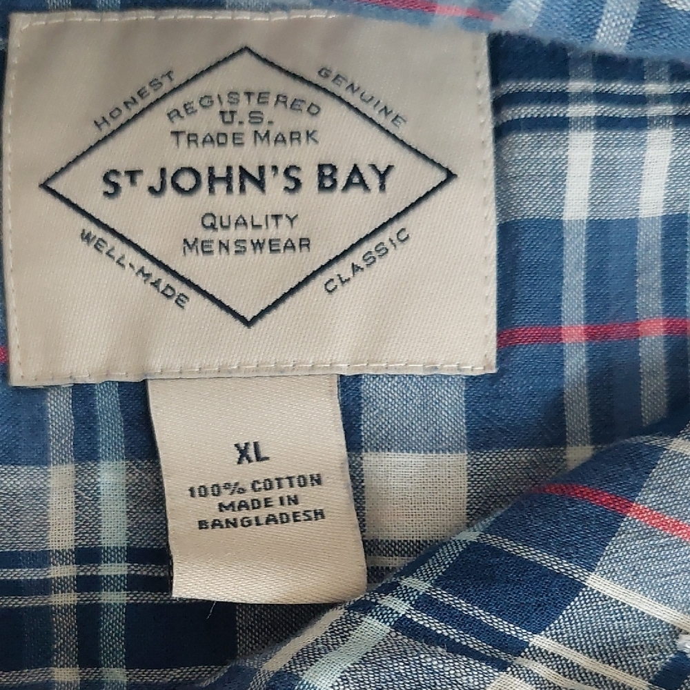 St. John's Bay Men's Blue Plaid Short Sleeve Button Down Performance Shirt XL - Picture 2 of 4